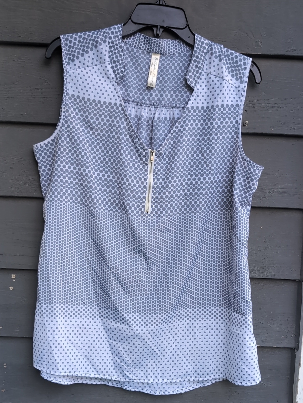 Sleeveless Zip-Front Dot Print Blouse - Blue Size XL